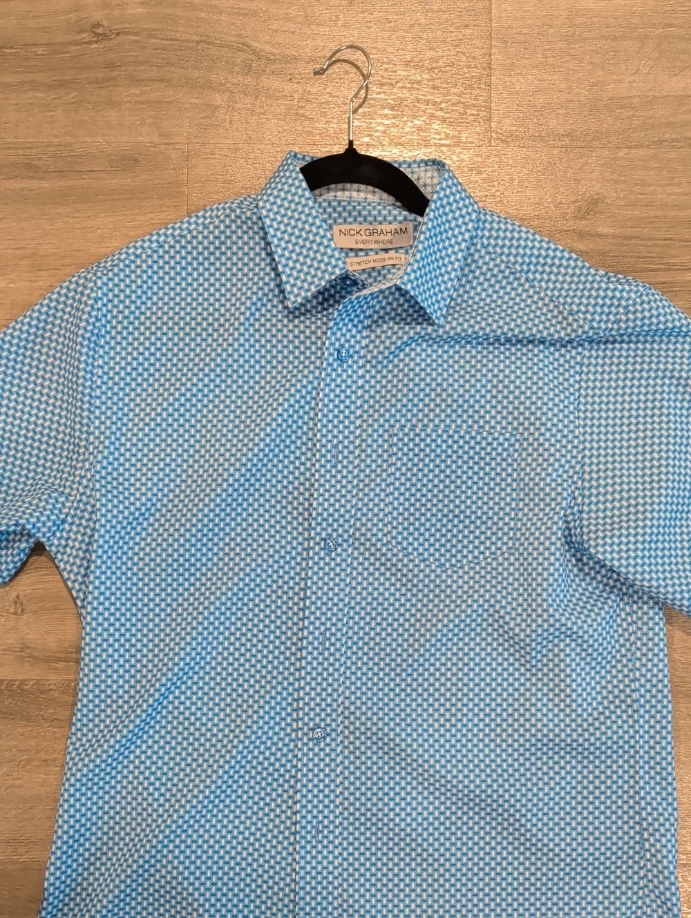 Nick Graham Blue Geometric Short-Sleeve Dress Shirt